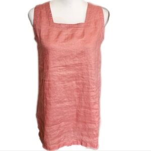 Ann Taylor Square Neck 100% Linen Tank Top In Coral Pink, Small, Petite